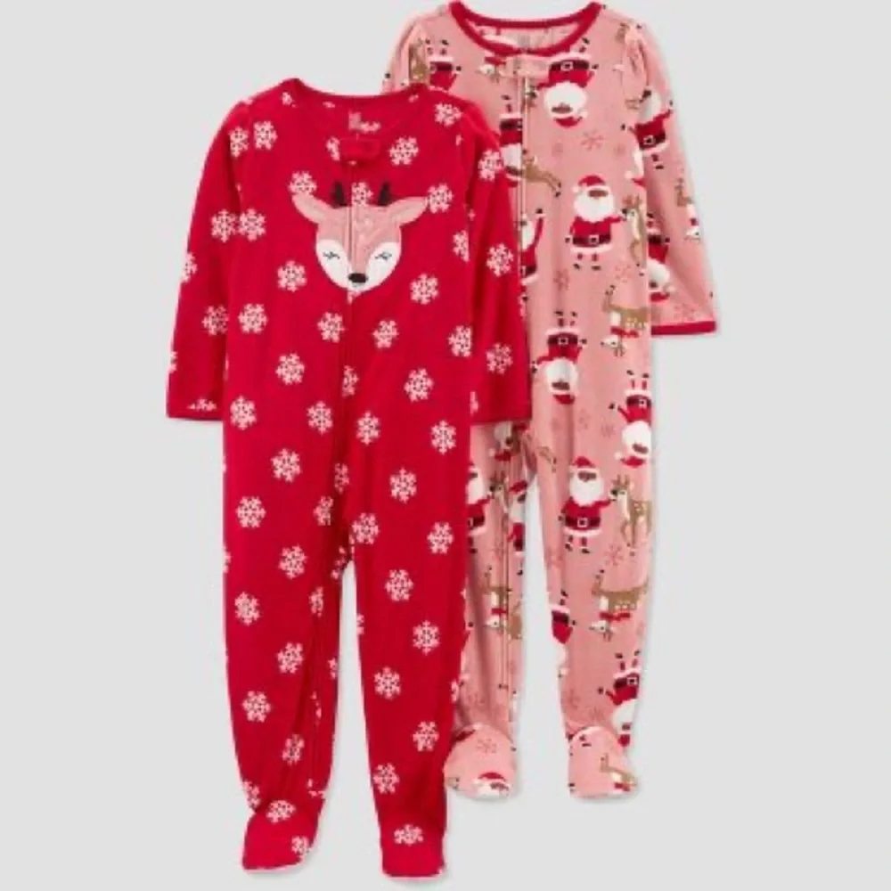 Carter's Just One You Toddler Girls' Santa Fleece Footed Pajama nwt Christmas